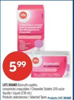 Pharmaprix LIFE BRAND Bismuth caplets, Chewable Tablets (24) or Liquid (230 mL) offer
