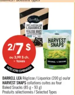 Pharmaprix DARRELL LEA Liquorice (200 g) or HARVEST SNAPS Baked Snacks (85 g – 93 g) offer