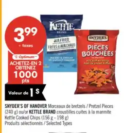 Pharmaprix SNYDER'S OF HANOVER Pretzel Pieces (240 g) or KETTLE BRAND Kettle Cooked Chips (156 g - 198 g) offer