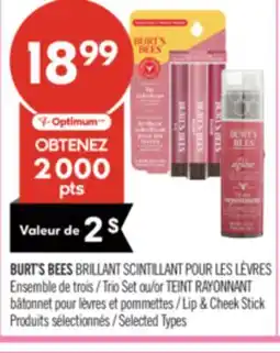 Pharmaprix BURT'S BEES BRILLANT Trio Set or TEINT RAYONNANT Lip & Cheek Stick offer