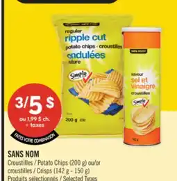 Pharmaprix NO NAME Potato Chips (200 g) or Crisps (142 g – 150 g) offer