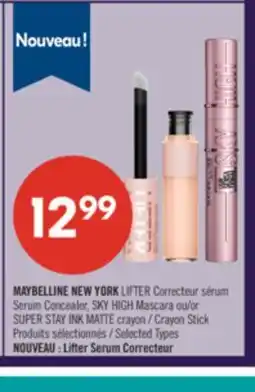 Pharmaprix MAYBELLINE NEW YORK LIFTER Serum Concealer, SKY HIGH Mascara or SUPER STAY INK MATTE Crayon Stick offer