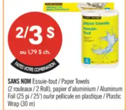 Pharmaprix NO NAME Paper Towels (2Roll) Aluminum Foil 25 or Plastic Wrap (30 m) offer
