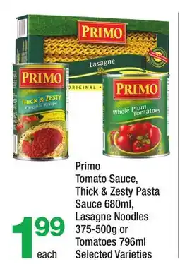 Highland Farms Primo Tomato Sauce, Thick & Zesty Pasta Sauce 680ml, Lasagne Noodles 375-500 or Tomatoes 796ml offer