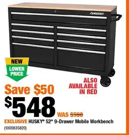 Home Depot Husky 52 9-drawer mobile workbench offer