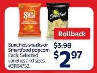 Walmart Sunchips snacks or Smartfood popcorn offer