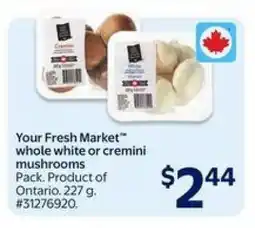 Walmart Your Fresh Market whole white or cremini mushrooms offer