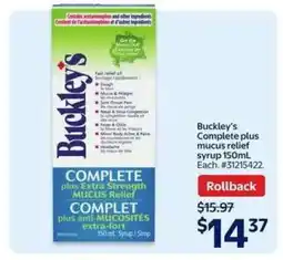 Walmart Buckley's Complete plus mucus relief syrup 150mL offer