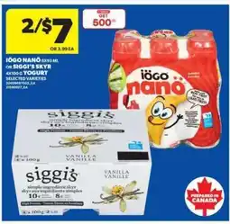 Real Canadian Superstore IÖGO Nano or Siggi's Skyr Yogurt offer