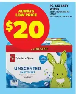 Real Canadian Superstore PC 12X Baby Wipes offer