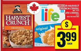 Food Basics QUAKER HARVEST CRUNCH CEREAL offer