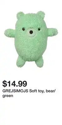IKEA GREJSIMOJS Soft toy, bear/green offer