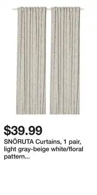 IKEA SNÖRUTA Curtains, 1 pair, light gray-beige white/floral pattern with heading tape offer