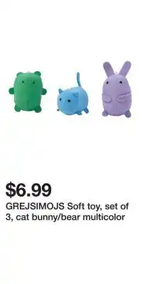 IKEA GREJSIMOJS Soft toy, set of 3, cat bunny/bear multicolor offer