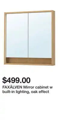 IKEA FAXÄLVEN Mirror cabinet w built-in lighting, oak effect offer