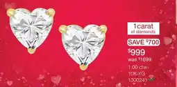 Charm Diamond New Brilliance Lab Grown 1.00CTW Heart Diamond Stud Earrings in 10K Yellow Gold offer