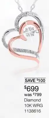 Charm Diamond White & Rose Gold Double Heart Dancing Diamond Pendant offer