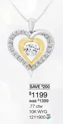 Charm Diamond 10K White & Yellow Gold Lab Grown 0.77CTW Dancing Diamond Heart Pendant offer