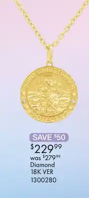 Charm Diamond Diamond Saint Christopher Pendant in 18K Yellow Gold Vermeil offer