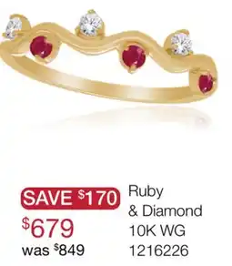 Charm Diamond 10K Yellow Gold Created Ruby & Lab Grown Diamond Ring offer