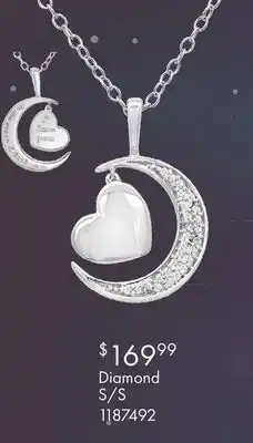 Charm Diamond Sterling Silver Diamond Moon & Heart Pendant offer