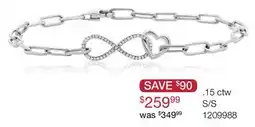 Charm Diamond Sterling Silver 0.15CTW Diamond Infinity Heart Paperclip Bracelet offer