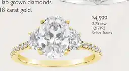 Charm Diamond Jenny Packham Lab Grown 2.75CTW Oval Shaped Diamond Bridal Ring 18K Yellow Gold offer