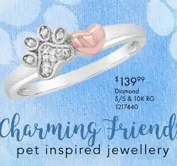 Charm Diamond Charming Friends Diamond Paw Heart Ring Sterling Silver & 10k Rose Gold offer