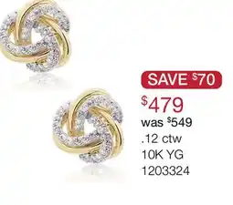 Charm Diamond 10K Yellow Gold 0.12CTW Diamond Love Knot Earrings offer