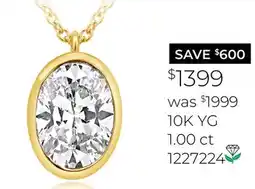 Charm Diamond New Brilliance Lab Grown 1.00CT Oval Shaped Diamond Pendant in 10K Yellow Gold offer