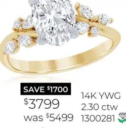 Charm Diamond New Brilliance Lab Grown 2.30CTW Oval Diamond Ring in 14K Yellow and White Gold offer