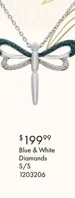 Charm Diamond Sterling Silver Blue & White Diamond Dragonfly Pendant offer