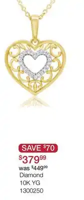 Charm Diamond Loving Hearts Diamond Filigree Heart Pendant in 10K Yellow Gold offer