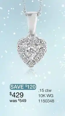 Charm Diamond 10K White Gold 0.15CTW Heart Pendant offer
