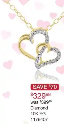 Charm Diamond 10K Yellow Gold Double Heart 0.04CTW Diamond Pendant offer