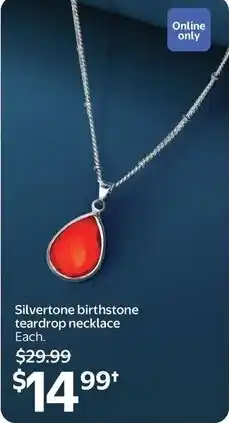 Walmart Silvertone birthstone teardrop necklace offer