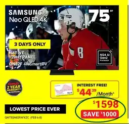 Visions Electronics NATIVE 120Hz PANEL QN82F 4K Smart TV offer