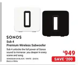 Visions Electronics SONOS Sub 4 Premium Wireless Subwoofer offer