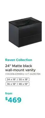 Bath Depot Raven Collection 24 Matte black wall-mount vanity offer
