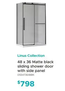 Bath Depot Linus Collection 48 x 36 Matte black sliding shower door with side panel offer