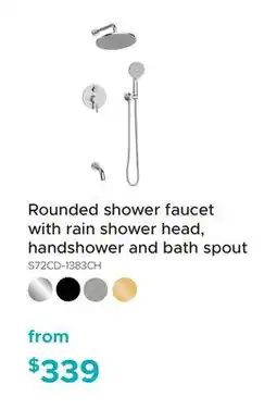 Bath Depot Rounded shower faucet with rain shower head, handshower and bath spout offer