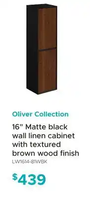 Bath Depot Oliver Collection 16 Matte black wall linen cabinet with textured brown wood finish offer