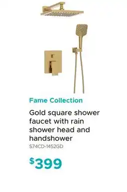 Bath Depot Fame Collection Gold square shower faucet with rain shower head and handshower offer