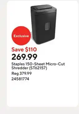 Staples Staples 150-Sheet Micro-Cut Shredder (ST62157) offer