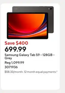 Staples Samsung Galaxy Tab S9 - 128GB - Grey offer