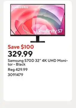 Staples Samsung S70D 32 4K UHD Monitor - Black offer