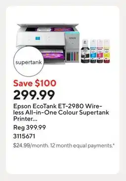 Staples Epson EcoTank ET-2980 Wireless All-in-One Colour Supertank Printer - White offer