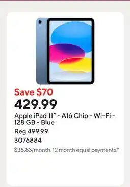 Staples Apple iPad 11 - A16 Chip - Wi-Fi - 128 GB - Blue offer