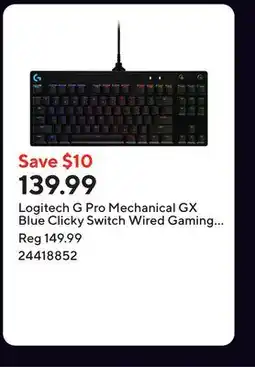Staples Logitech G Pro Mechanical GX Blue Clicky Switch Wired Gaming Keyboard - Black offer