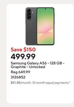 Staples Samsung Galaxy A56 - 128 GB - Graphite - Unlocked offer